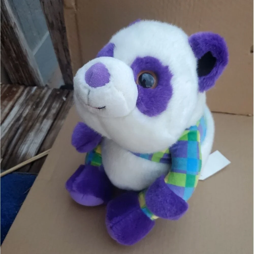 Legoland Purple Panda Plush – Aurora 12” Stuffed Animal with Plaid Shirt